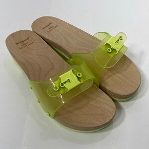 Dr Scholl's Urban Outfitters LADIES’ WOODEN FLUORESCENT GREEN SLIDES Sandals 7M